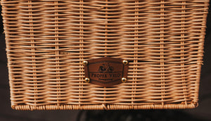 Close up front view of Proper Velo Company's Sunnyside Wicker Pannier